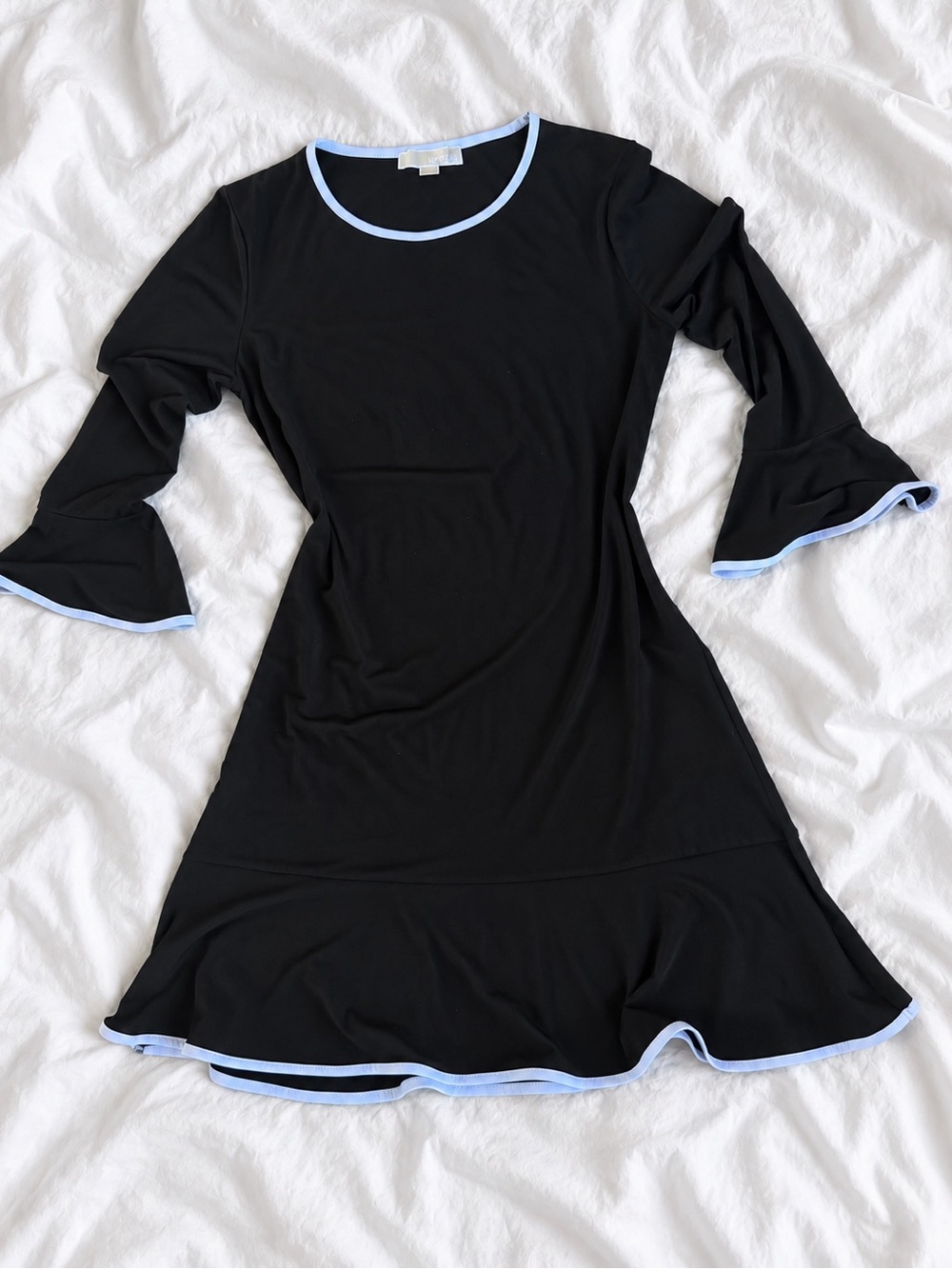 Michael Kors Black & White Trim Bell Sleeve Dress Size M
